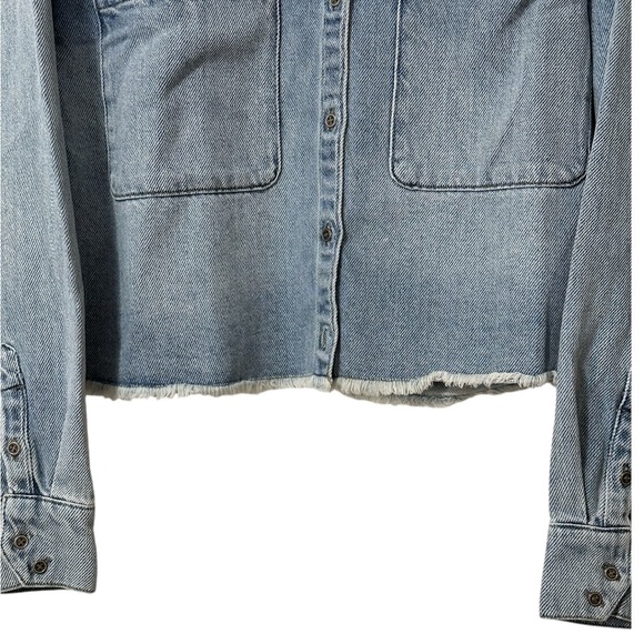 KUT from the Kloth NWT Stormi Raw Hem Medium Wash Crop Denim Shirt Jacket - Picture 11 of 14